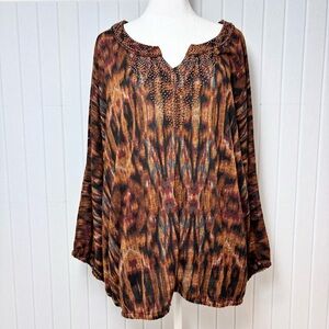 Rafaella Studio Women Top Tunic Dolman Sleeve Watercolor Beaded Knit‎ Size XL